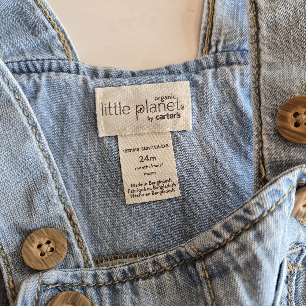 Little Planet By Carter's Light Blue Denim Chambray Cotton Overalls 24m - Picture 3 of 4